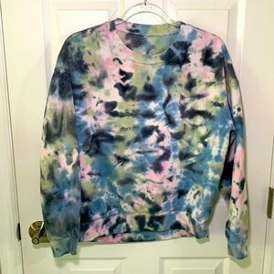 Pink blue and green tie dyed sweatshirt